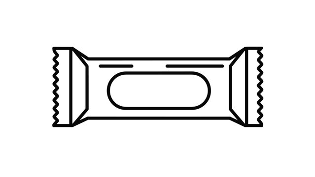 Minimalist line art drawing of a wrapped chocolate bar or snack package for food and retail design projects.