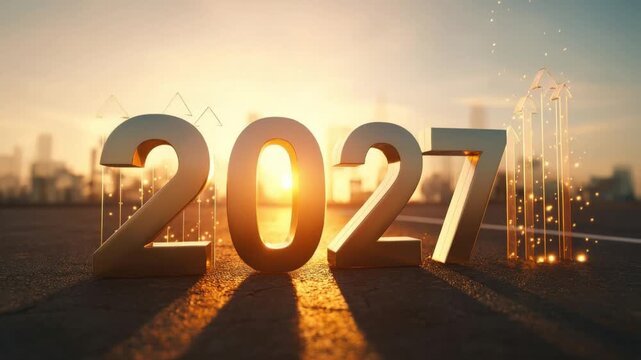 The year 2027 in gleaming gold numbers. An optimistic outlook on the horizon.  ..Created with Generative AI, not depicting real subjects.