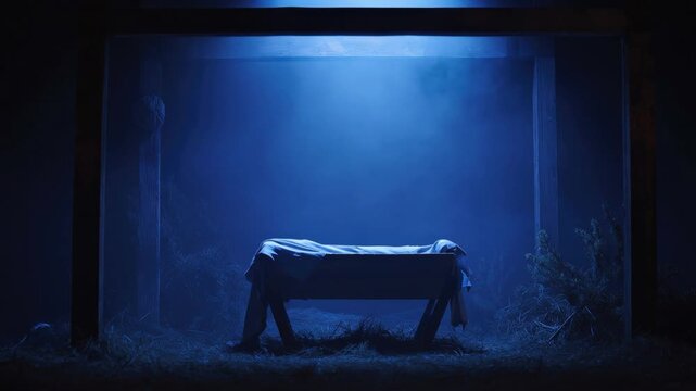 An evocative and surreal scene unfolds within a dark, NAtivity scene ..Created with Generative AI, not depicting real subjects.