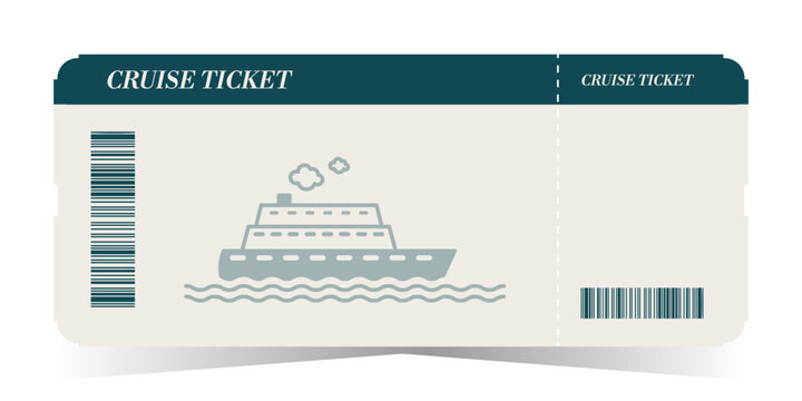 Cruise ticket template with barcode and cruise ship. Boarding pass design for marine travel, summer vacation and sea voyage. Vector illustration