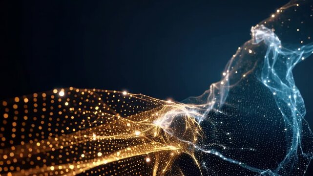 Abstract digital particles in dynamic motion, the image evokes a sense of technological advancement, interconnection. ..Created with Generative AI, not depicting real subjects.
