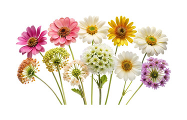 Obraz premium Delicate assortment of brightly colored flowers in full bloom on white background