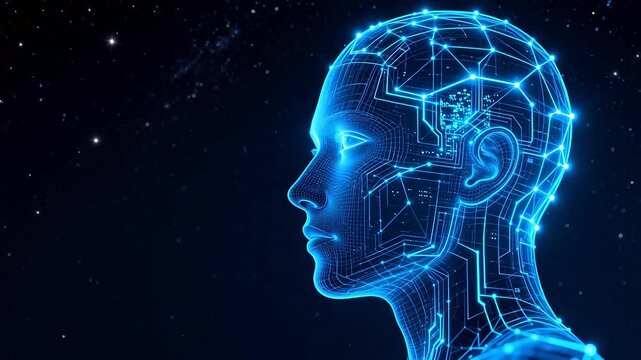 Human head with digital circuit overlay