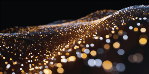 A macro closeup of golden champagne and water ripples creates a textured light pattern against a black background for a festive Christmas design © JAHURA