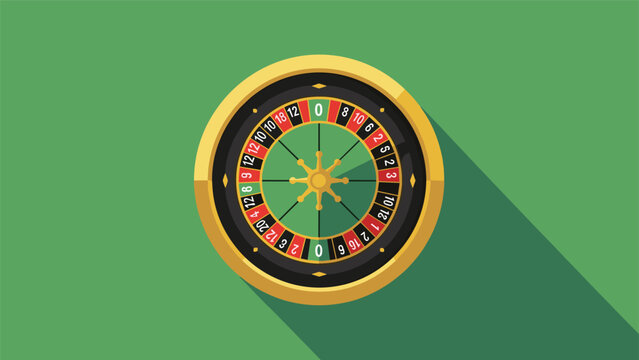 Overhead view of a classic casino roulette wheel with red and black numbered pockets on a solid green background.