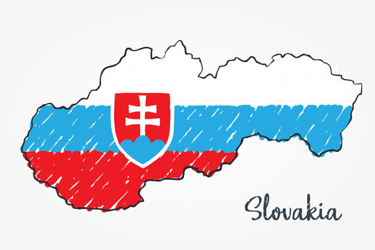 Slovakia Map Sketch - hand drawn Slovak flag illustration