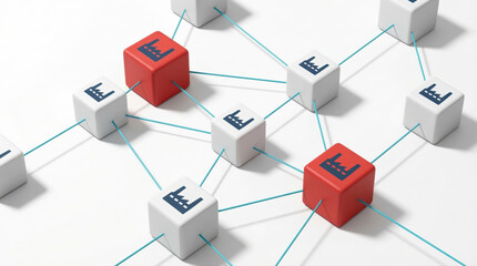 Supply chain disruption crisis network of factory cube connection risk tension