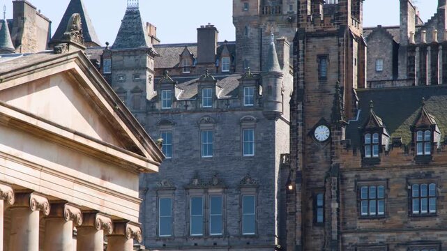Close Up of Neoclassical and Medieval Architecture in Edinburgh City Center