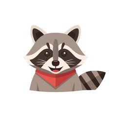 Fototapeta premium Cute raccoon character with grey fur, black mask, red bandana, and striped tail