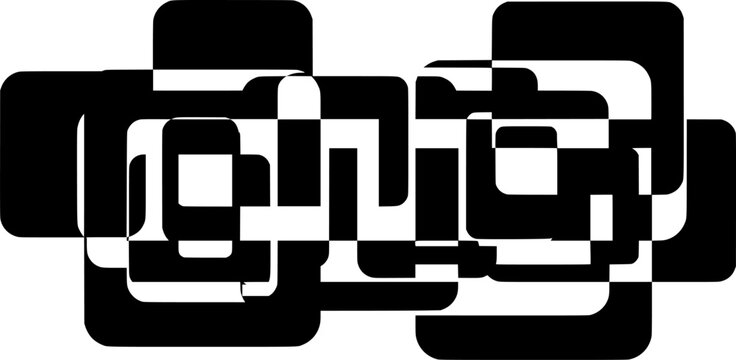 Overlapping black rectangles with rounded corners create a simple graphic design
