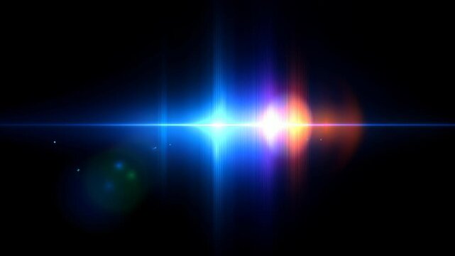 Abstract animation dark background refraction effect loop looping render gradient futuristic iridescent shape creates luminous audio waveform with glowing blue and warm flares seamless shimmering