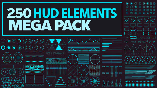 A collection of 250 hud elements displayed in a mega pack graphic