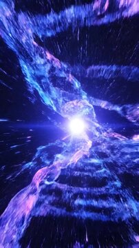 Abstract double helix technology spiral twist glowing neon 3D tunnel, seamless motion background animation for VJ loop, futuristic sci-fi digital aesthetic, vertical 9x16 format, radiant glow.