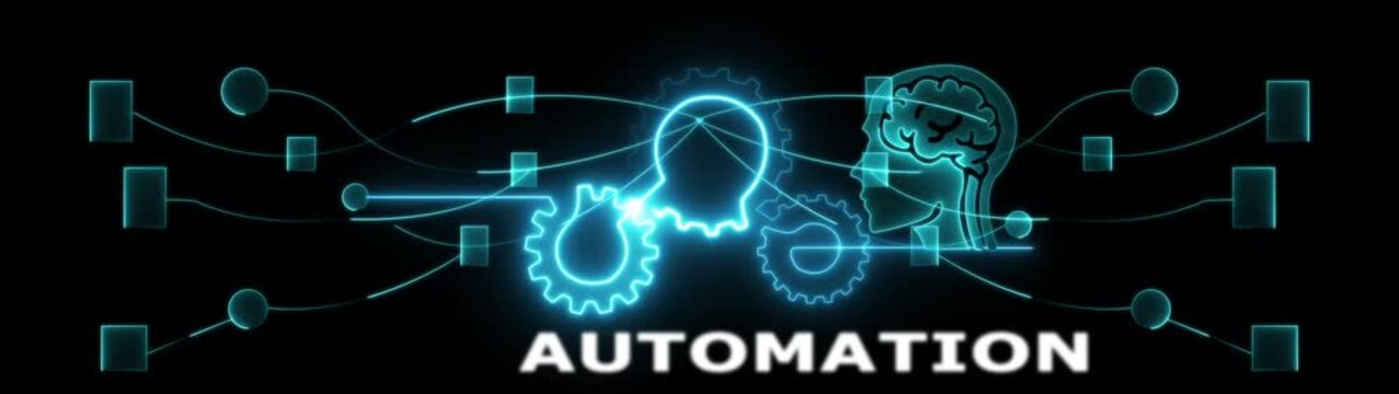 Automation transformation concept with futuristic technology and human brain synergy innovation tech evolution icon animation.