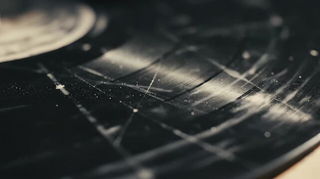 Closeup of a scratched vinyl record