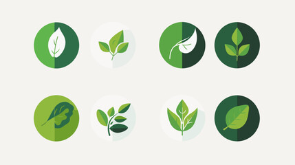 Obraz premium Collection of green leaf icons in circular frames against a light background