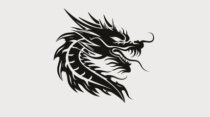 Obraz premium Black dragon head silhouette on neutral background for design and decoration