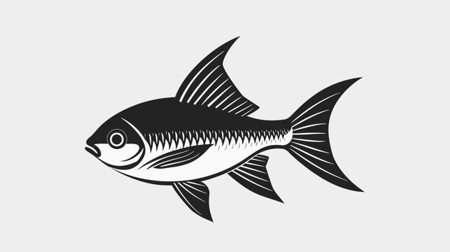 Black and white illustration of a fish with detailed fins and scales design