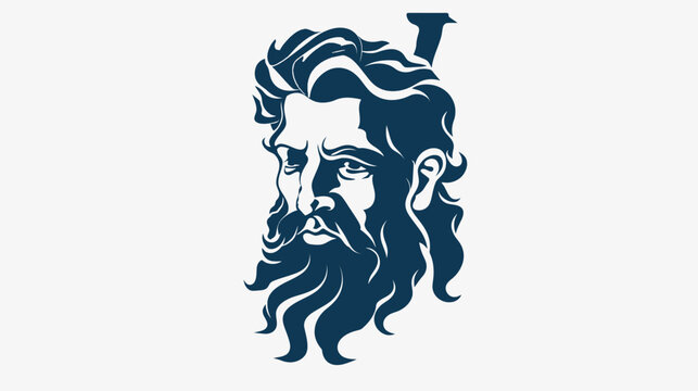 Stylized portrait of a bearded man in blue and white vector illustration