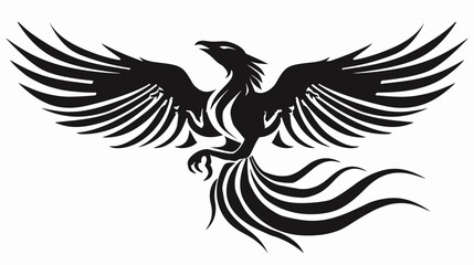 Fototapeta premium Black phoenix soaring vector illustration of mythical bird on white background