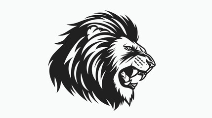 Obraz premium Roaring lion head silhouette in black and white against neutral background