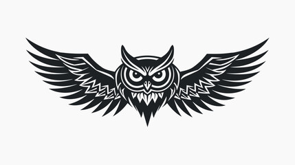 Fototapeta premium Black and white owl illustration with spread wings on white background