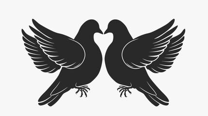 Fototapeta premium Two doves in silhouette forming a heart shape symbol on white background