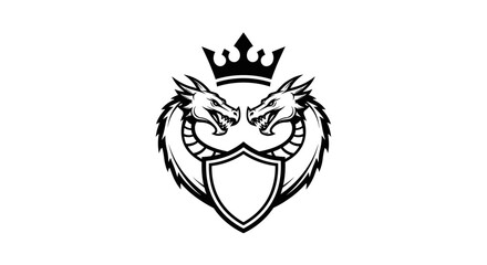 Fototapeta premium Heraldic dragon crest with crown and shield vector illustration