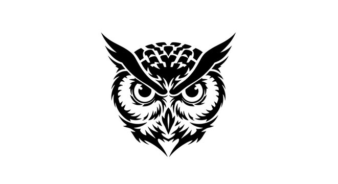 Intricate black and white owl design on white background