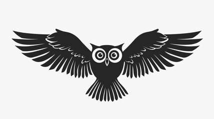 Fototapeta premium Black and white owl silhouette with outspread wings against white background