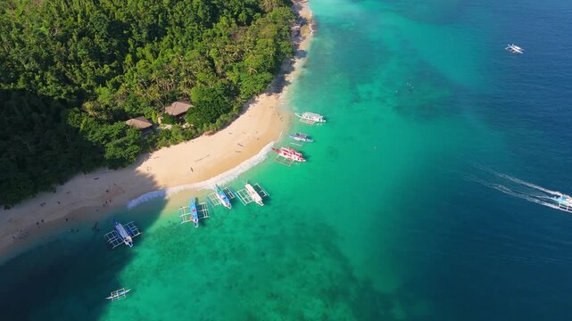 aerial top down view of Helicopter Island in the Bacuit Archipelago, el nido Palawan Philippines tour travel destination