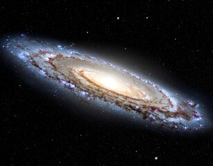 Obraz premium Large spiral galaxy in space, central nucleus of yellow and white