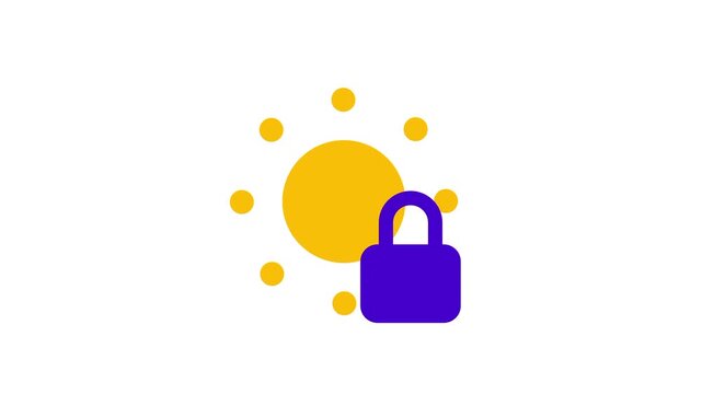 The bright sun is shown next to a purple padlock inside a white box representing a screen brightness lock or a daytime security setting feature