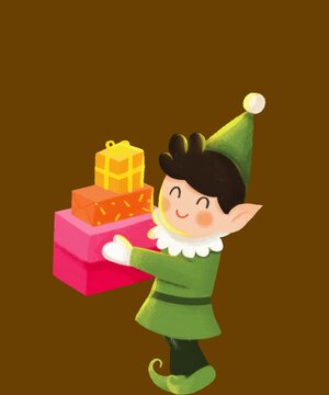 the elf delivering Christmas presents