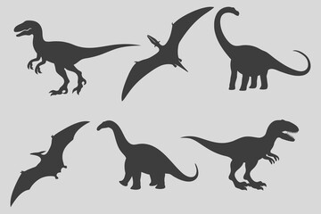 Dinosaur silhouette collection illustration. Raptor, diplodocus, prehistoric dinosaur silhouette black vector collection isolated on white background. © SAGOR
