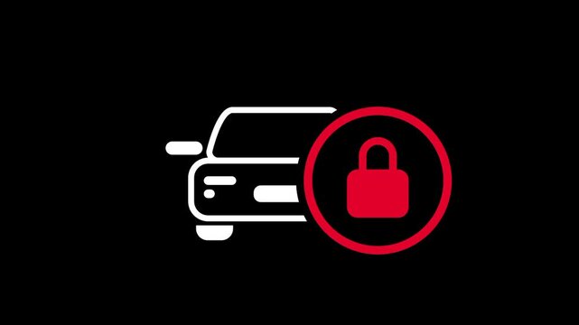 A car icon is displayed with a large red padlock symbol representing a remote vehicle lock or a secure automotive security system for the user