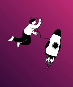 the man who was flitting about in space in order to reach his rocket