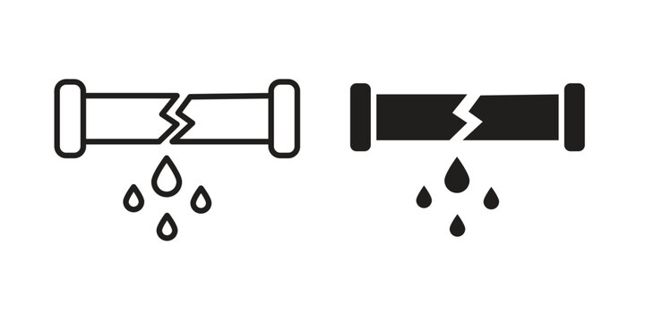 Broken pipe icon symbols, Solid black and editable stroke icons
