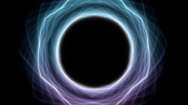 Glowing tech technology wave ai audio voice spectrum artificial network glowing circular light ring with layered translucent waves suggesting ai audio voice spectrum and network connection dark