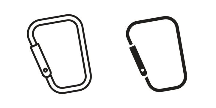 Carabiner icon symbols, Solid black and editable stroke icons