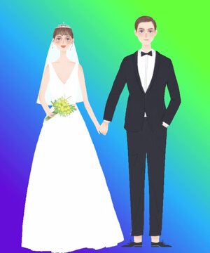 bride and groom in wedding dress