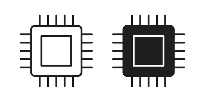 Chip icon symbols, Solid black and editable stroke icons