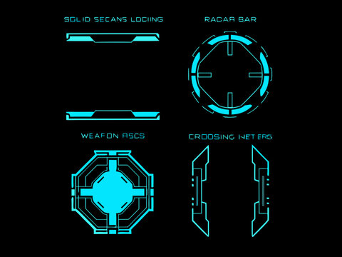 Futuristic interface elements radar weapons and locking system diagrams