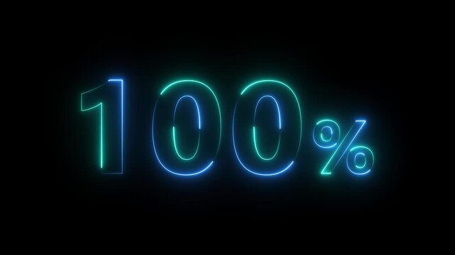 100 percent neon progress indicator with blue glow number for loading animation user interface completion status and digital progress tracking 4k animation video