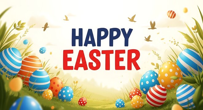 Vibrant easter celebration with colorful eggs and butterflies