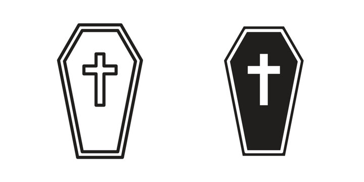 Coffin icon symbols, Solid black and editable stroke icons