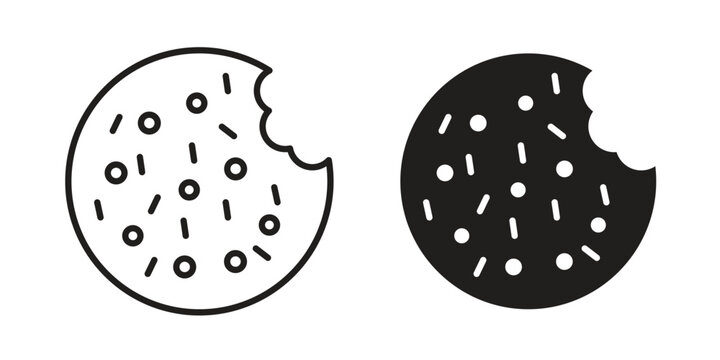 Cookie icon symbols, Solid black and editable stroke icons