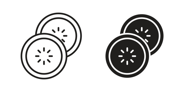 Cucumber slice icon symbols, Solid black and editable stroke icons