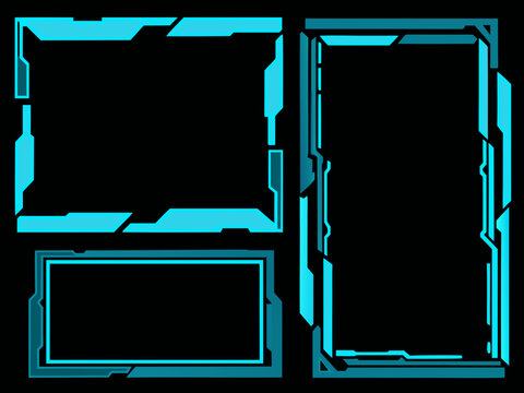 Abstract geometric shapes with glowing cyan neon frame elements