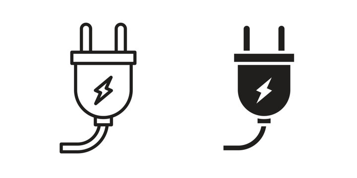Electrical plug icon symbols, Solid black and editable stroke icons